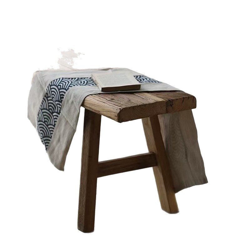 Old Elm Long Bench Solid Wood Home Retro Bench B&B Old Style Shoe Changing Low Stool Dining Table Long Bench