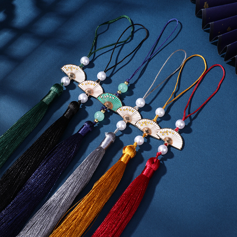 Pearl White Fan Tassel Spike New National Style Fashion Mobile Phone Bag Hanging Ear Pendant Hanfu Cheongsam Clothing Matching Piece
