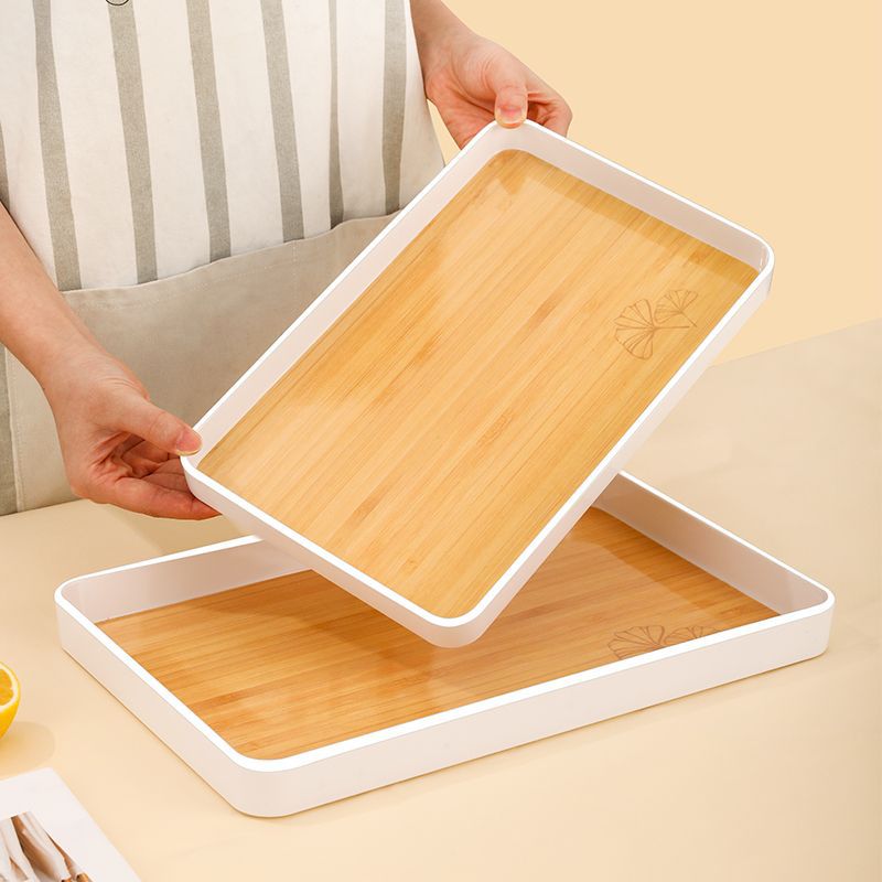 Imitation Wood Grain Tray Household Creative Internet Famous Ins Style Tea Cup Plate Nordic Plastic Dinner Plate for Fruit Tray Tea Tray