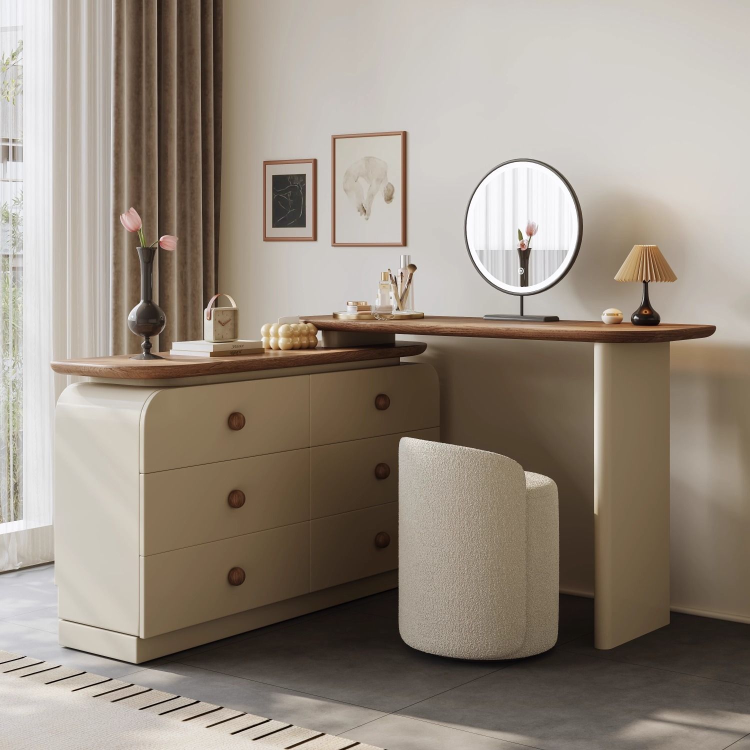 Medieval Style All Solid Wood Painted Dressing Table Dressing Table Cupboard Integrated Walnut 2025 New Style Accessible Luxury