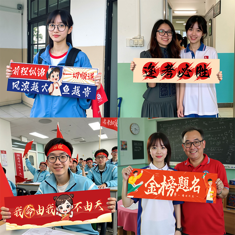 Handheld Banners for High School and College Entrance Exams, Motivational Atmosphere Decorations, and Golden List Ceremony Arrangements
