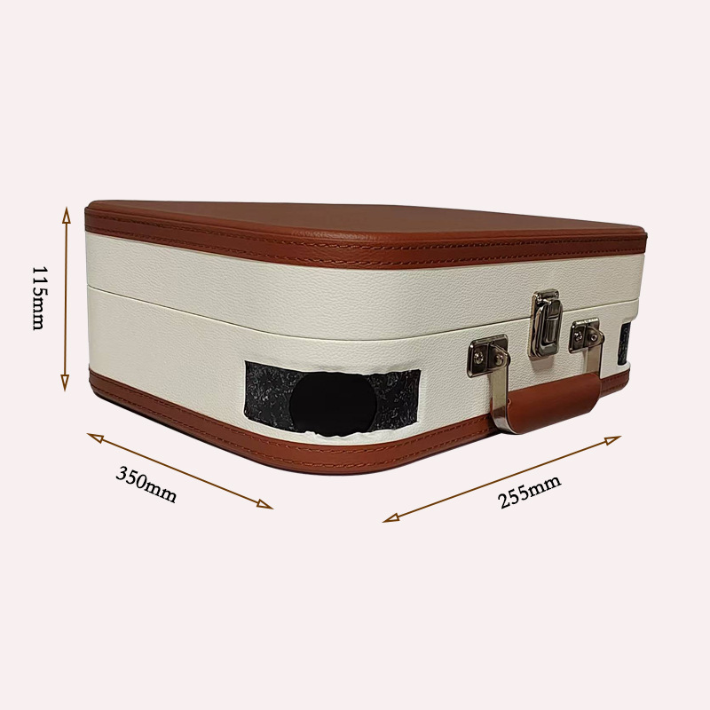 Customized Mdf Gramophone Cd Record Box, Antique Outer Bag, Leather Inner and Outer Rounded Arc-Shaped Handles