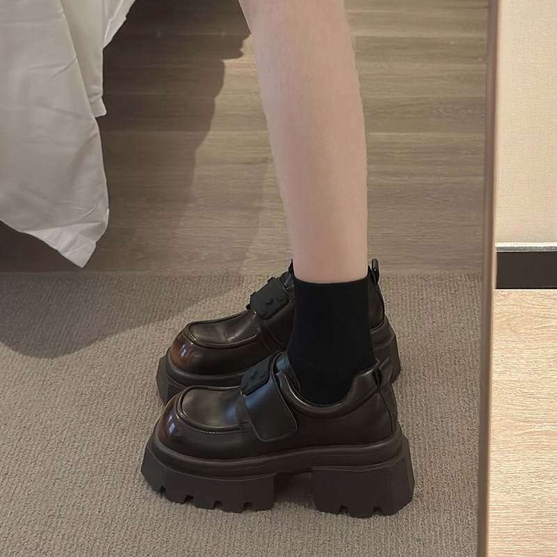 Black Thick-soled British-style Small Leather Shoes Women's Platform Loaf Loafers 2025 New Explosions Shoes All-match JK Single-layer Shoes