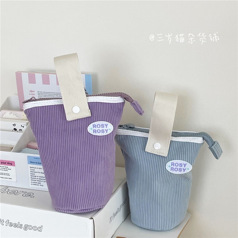 Three-Year-Old Cat Vertical Pattern Pencil Case Girly Heart High-Looking Large-Capacity Folding Pen Holder Multi-Functional Desktop Storage Stationery Box