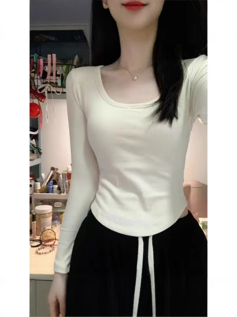 [Factory Outlet] Fall/Winter Shoulder U-Neck Velvet T-Shirt Women's Inner Jacket Women's Warm Slim Long Sleeve Base Shirt