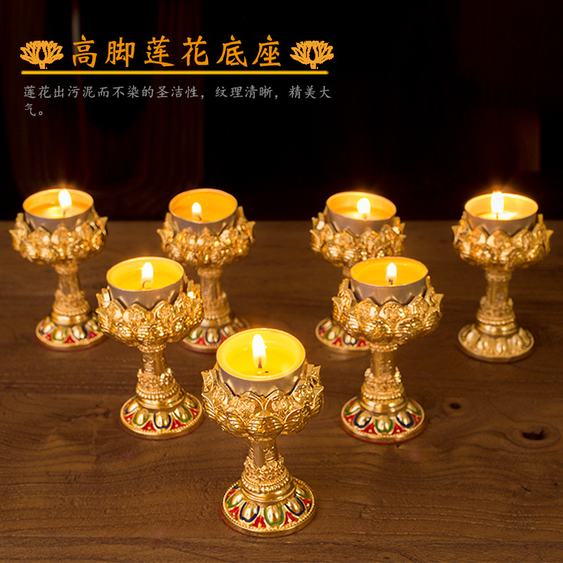 Lotus Butter Lamp Long-light Candlestick Household Ornaments High-foot Seven-star Lamp Holder