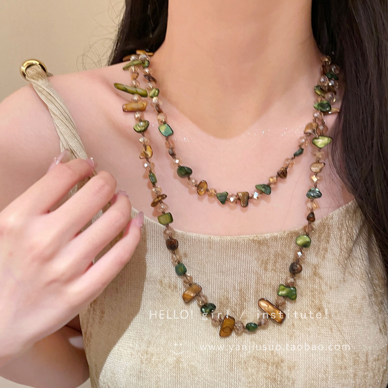 Bohemian Medieval Colorful Shell Beaded Necklace Women's Holiday Style Retro Long Halterneck Sweater Chain Accessories