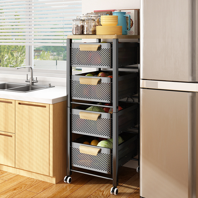 Kitchen Vegetable Storage Rack Household Floor-Standing Multi-Layer Functional Sandwich Storage Cabinet Pull Drawer Vegetable Basket Storage Rack