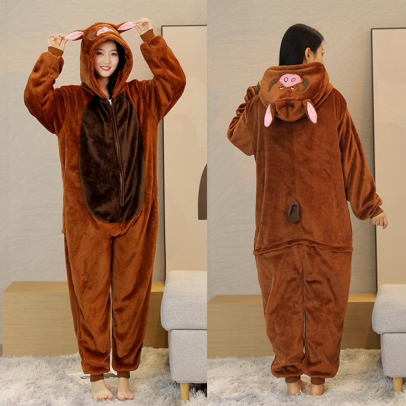 2025 New Autumn and Winter Flannel Anime Labubu Halloween Pumpkin Animal Cartoon One-Piece Pajamas Home Clothes