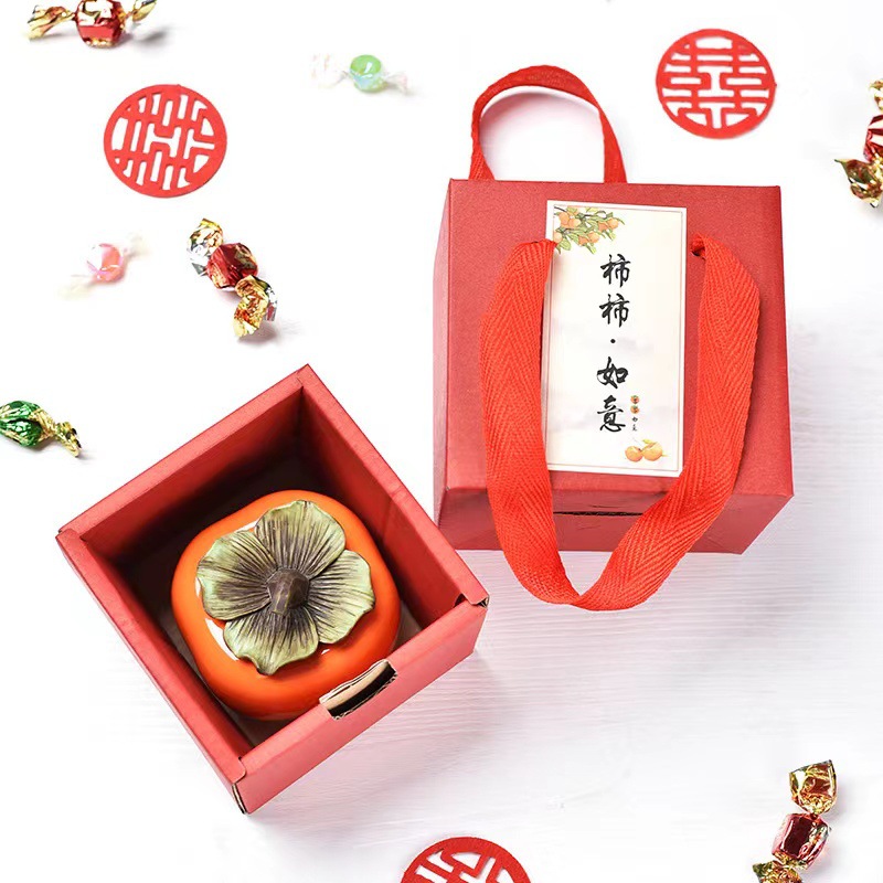 Tea Pot Ceramic Everything Sealed Pot Candy Tea Box Ruyi Accompanying Gift Wedding Candy Pot Persimmon Gift