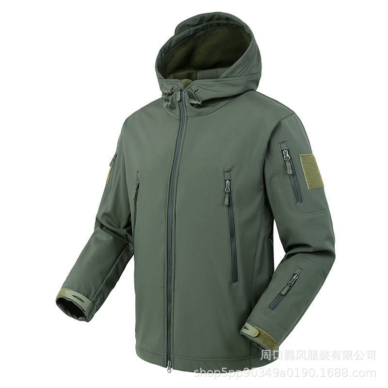 Outdoor Shark Skin Soft Shell Jacket Men's Winter Fleece Jacket Waterproof Windproof Men's Three-in-One Warm Camouflage Mountaineering