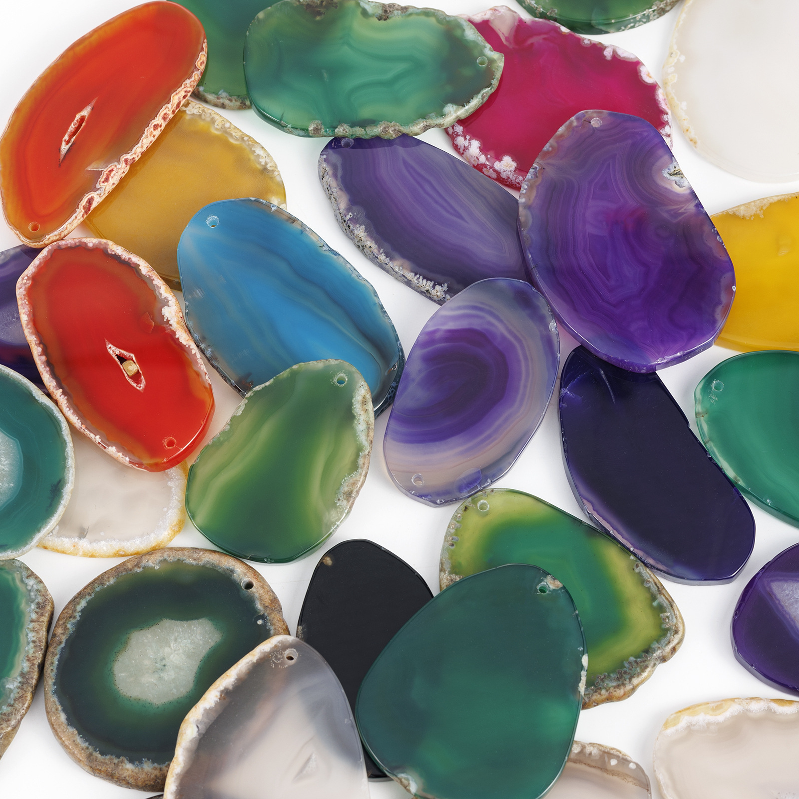 Перфорированные агатовые срезы для ветряных колокольчиков, необработанные каменные срезы красного агата, подвески для свитеров, оптовая продажа освещения