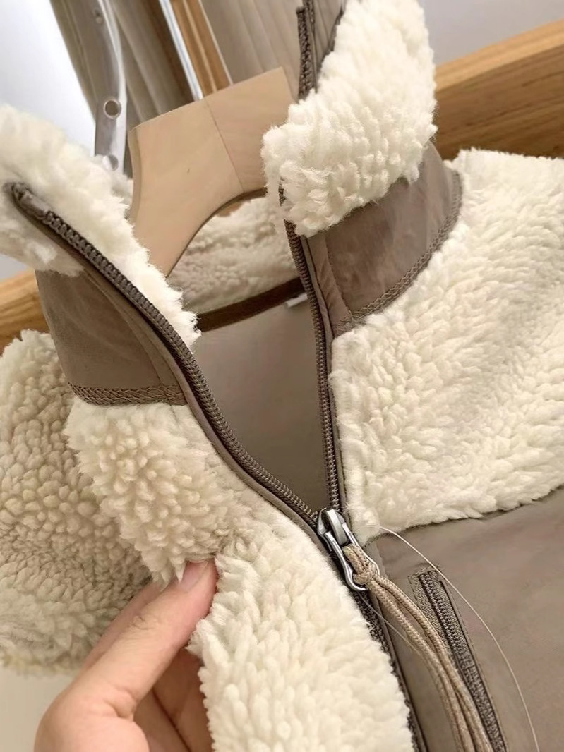 Japanese Style Goods Sheep Spring, Autumn and Winter Windproof and Warm Composite Polar Fleece Stand Collar Outwear Lamb Wool Couple Model 473071