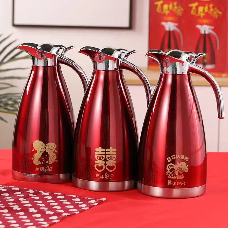 304 stainless steel festive thermos wedding red hot water kettle a pair of wedding warm water kettle coffee pot to accompany 2L