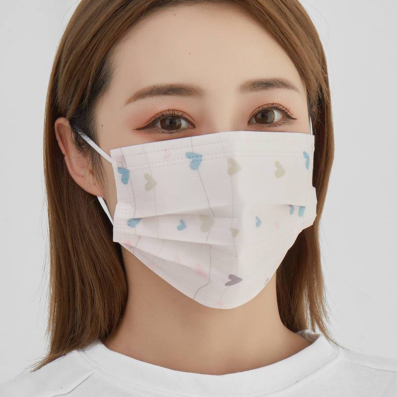 2022 winter new fashion printing disposable mask high color three-layer protective net safflower color three-dimensional Jie Qi