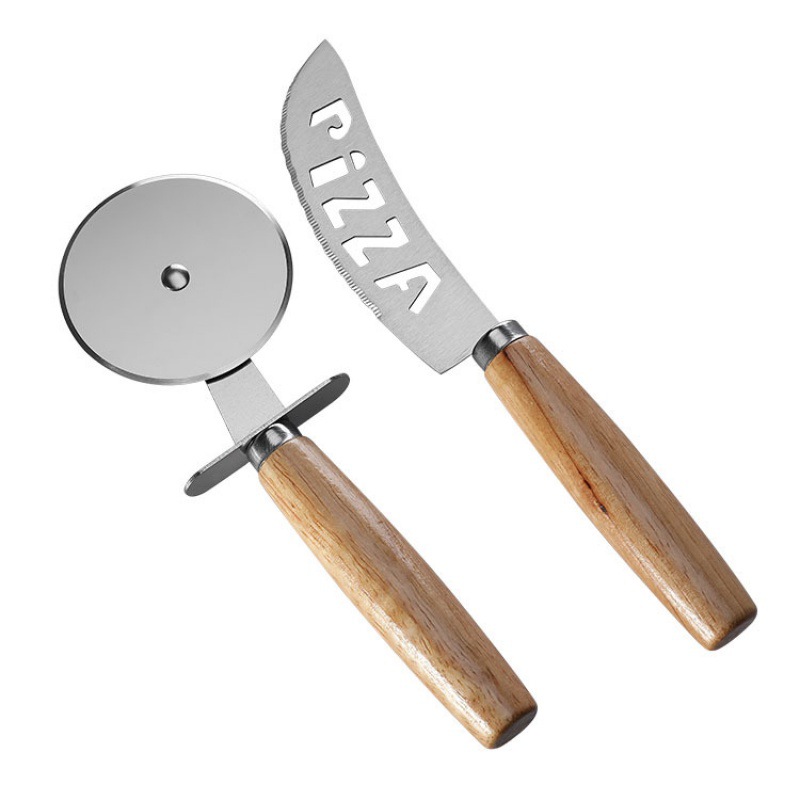 Rubber Wood Cheese Knife Pizza Knife Serrated Knife Roller Knife Household Baking Pizza Wheel Knife Cheese Knife Tool Set