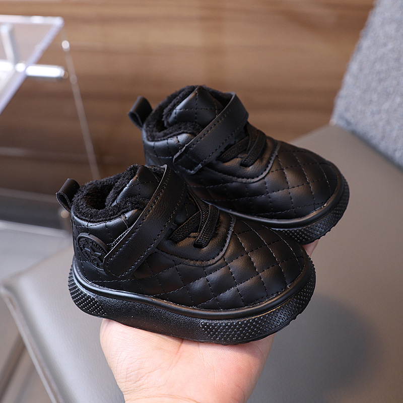 Autumn and winter high-top baby boys and girls soft bottom non-slip toddler shoes 1-3 years old fleece-lined thick warm cotton shoes bread shoes