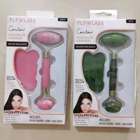 Резиновый роликовый массажный инструмент, набор с нефритовым массажером и скребком