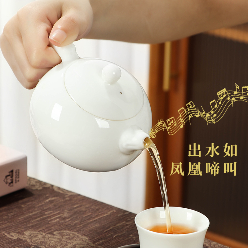 Sheep fat jade porcelain Fengming pot can sing teapot Dehua white porcelain kung fu tea set company activity LOGO gift