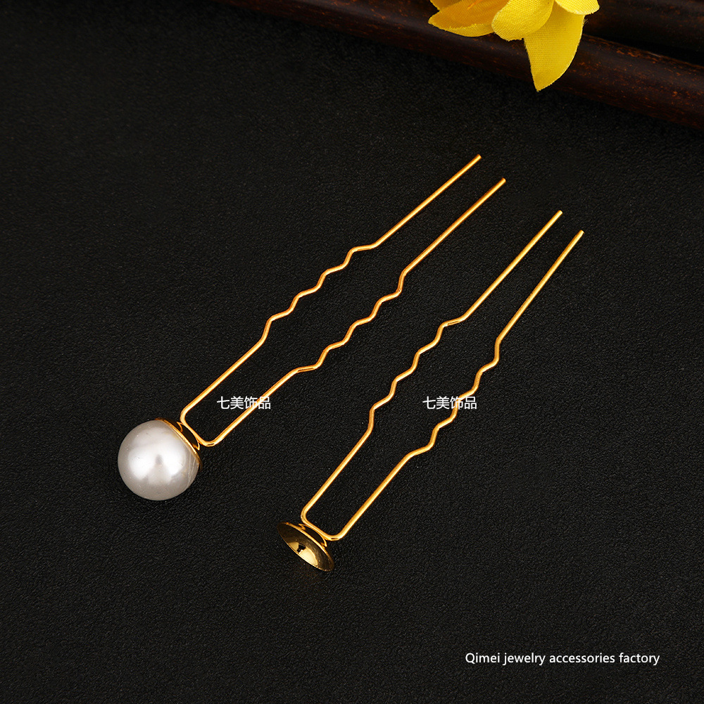 Simple European and American style bridal hair accessories U-shaped clip pin pearl hair pin vintage hair clasp headwear 6.5CM