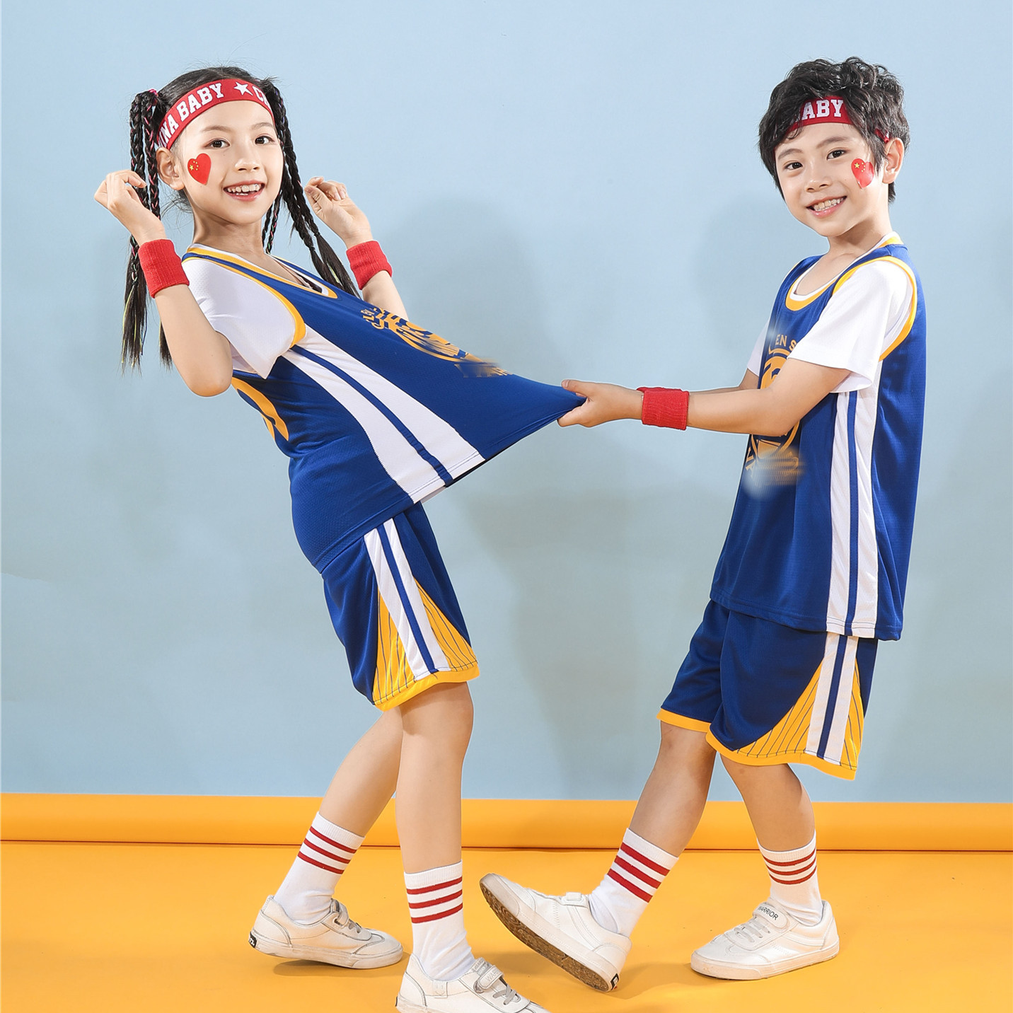 Children's basketball suit short-sleeved fake two-piece quick-drying clothes wholesale 61 kindergarten primary and secondary school students parent-child performance