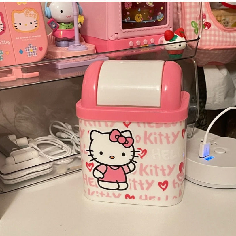 Girl Heart Cartoon Desktop Trash Bin Mini Office Living Room Household Lid Square Garbage Storage Bin
