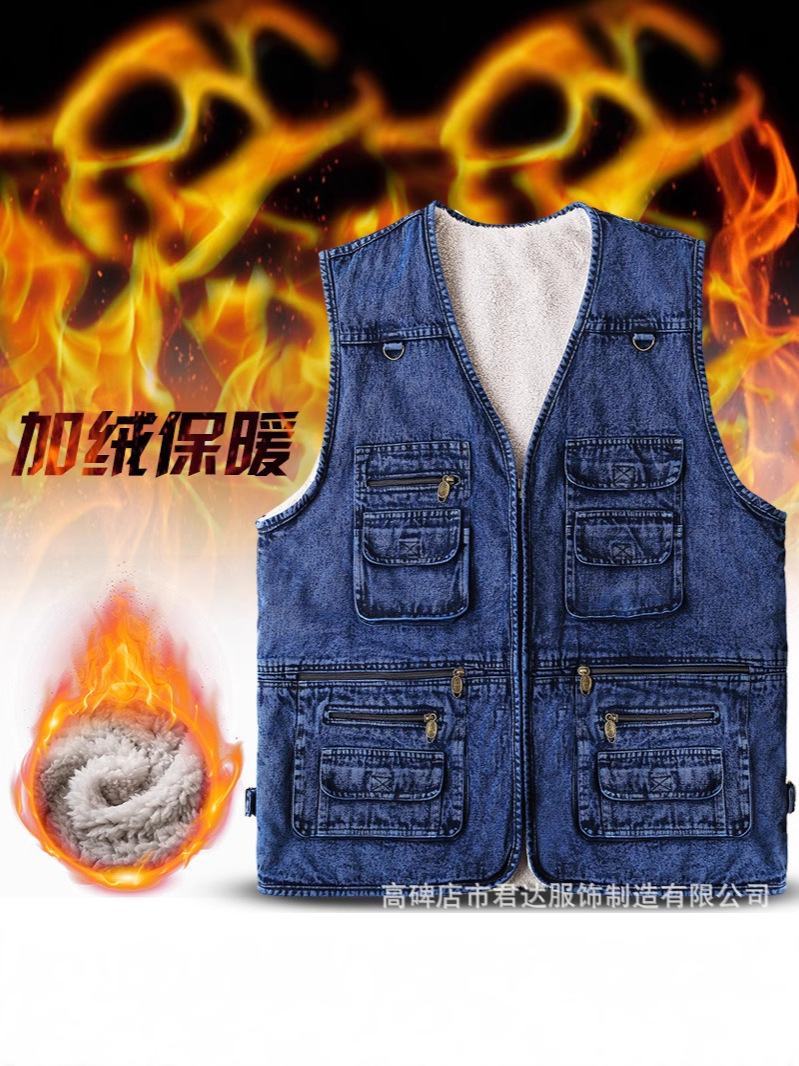 Foreign Trade Customized Cross-Border Dropshipping Waistcoat Photography Loose Vest Multi-Pocket Fishing Vest Men's Denim Vest