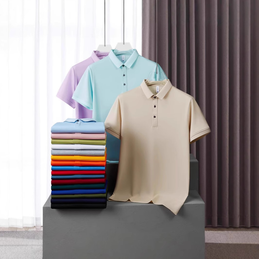 Ice Silk Quick-Drying Polo Shirt Solid Color Lapel Short-Sleeve with Logo Embroidery and Lettering Corporate Workwear for Men and Women