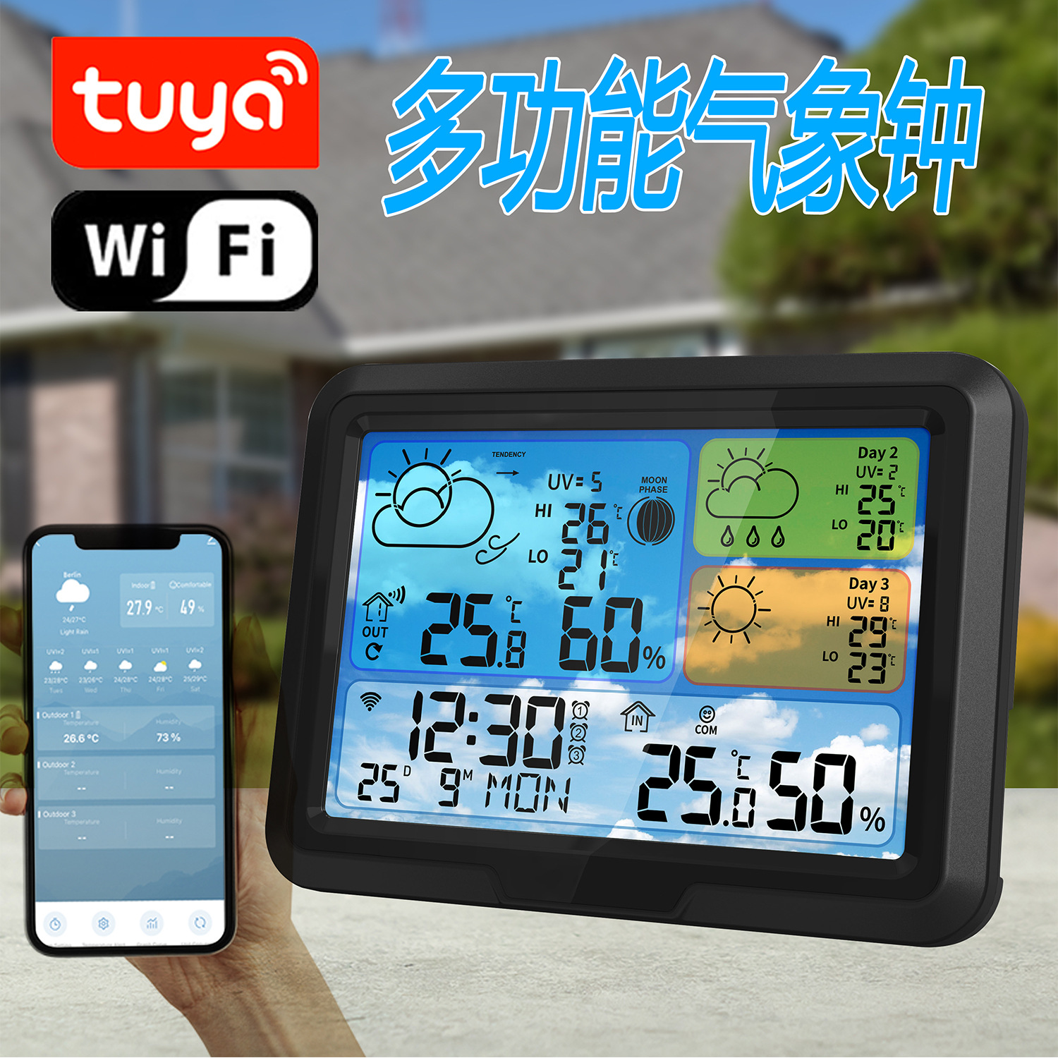 Новый Tuya Wifi Граффити Часы Погоды Внутренний и Внешний Температура и Влажность Метр Беспроводная Передача Многофункциональная Метеостанция