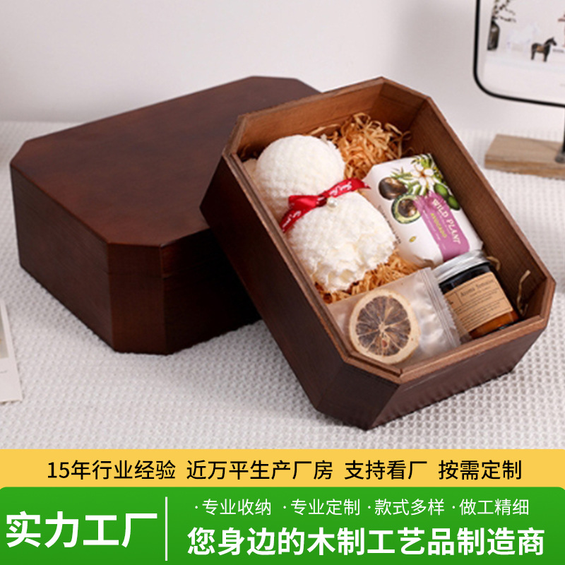 Flip-Top Wooden Storage Box, Wooden Wedding Ins-Style Candy Box, Pull-Out Square Solid Wood Gift Box