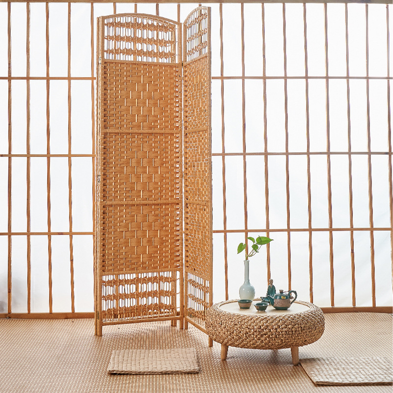 Rattan folding screen bamboo handmade living room partition hallway folding screen indoor antique any mobile screen