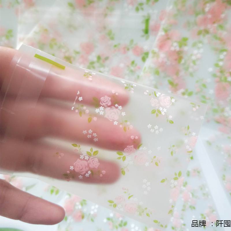 , Green Leaf Rose Self-Adhesive Bag Thickeneded Frosted Transparent Optional 7*7Cm/10*10Cm Small Gift Decoration Wholesale