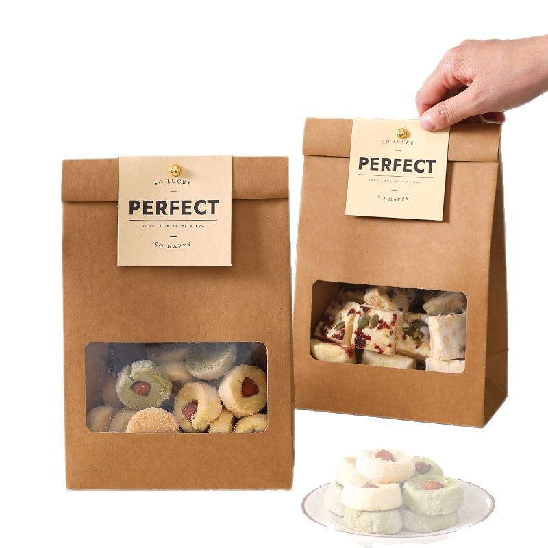 Brown Packing Paper Packaging Bag Biscuits Snowflake Crisp Glutinous Rice Boat Cookies Candy Nougat Toffee Food Box Baking