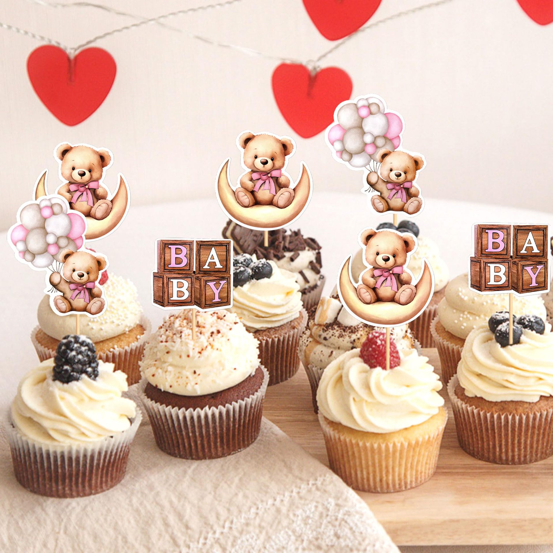 Картонка для капкейков с медведем на синем фоне, украшение для детского дня рождения, милый элемент для десерта