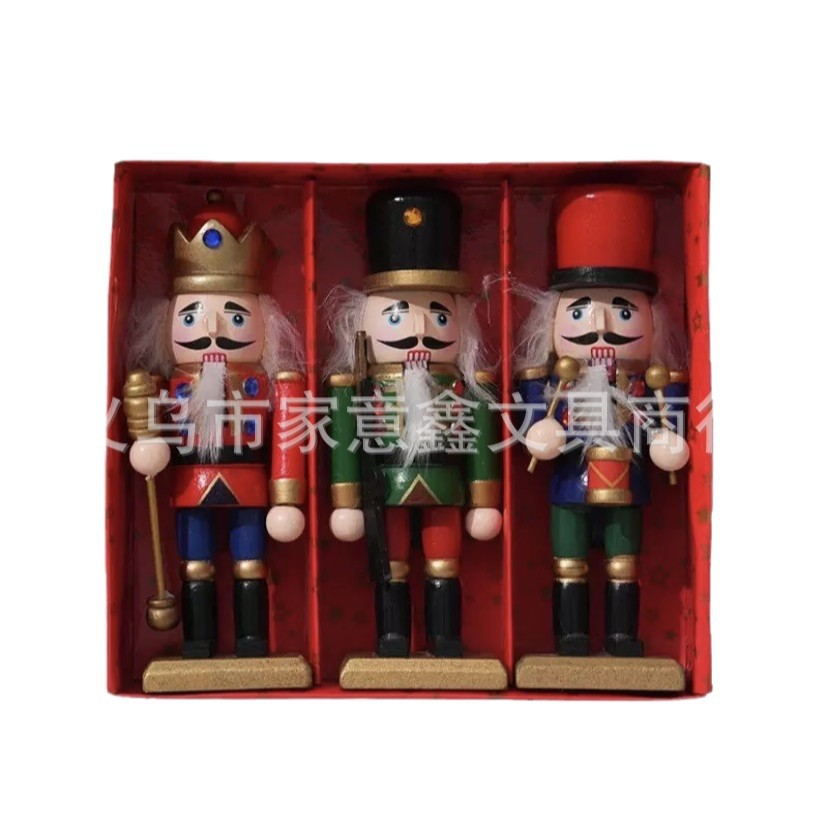 现货木质13cm胡桃夹子圣诞礼品挂件彩绘胡桃人士兵木偶跨境热销