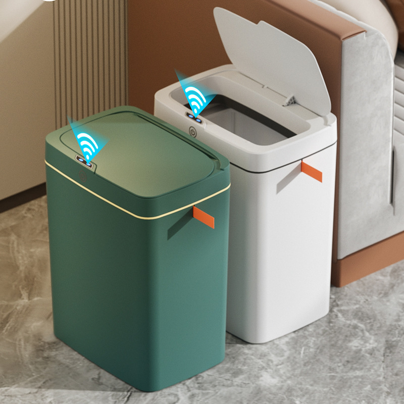 Touch-free smart open-lid trash can automatic packaging smart trash can bathroom gap garbage storage bin