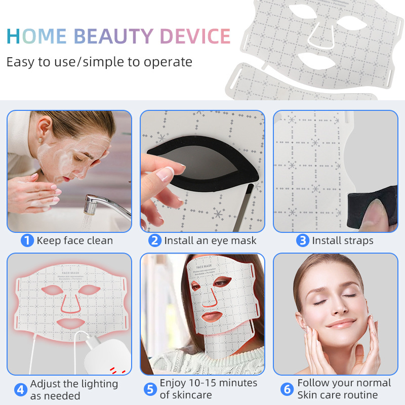 LED Colorful Photonic Skin Rejuvenation Mask Neck Beauty Instrument Home Face Red Light Blue Light Beauty Mask with Neck