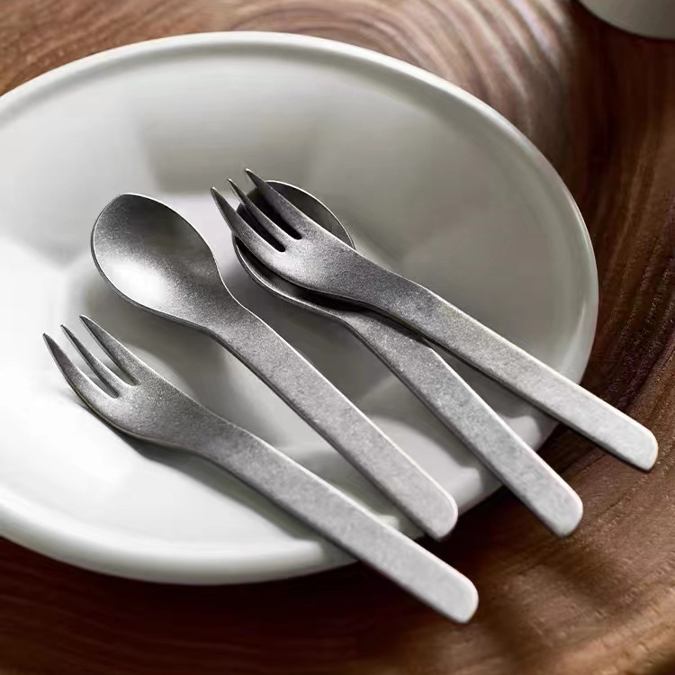 Japanese Snowflake Silver 304 Steel Party Fork and Spoon Commercial Pastry Mooncake Spoon and Fork Ins Mirror Gold Ice Cream Spoon