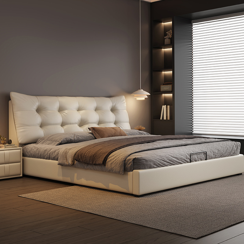 Italian Minimalist Modern Soft Leather Bed 1.5m Single Guest Room Master Bedroom 1.8m Double Wedding Bed Bedroom