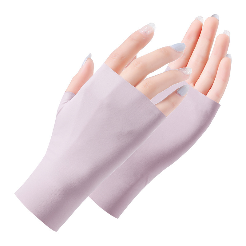 Summer ice silk student cycling half finger female nail UV protection outdoor driving breathable thin men's sun protection gloves