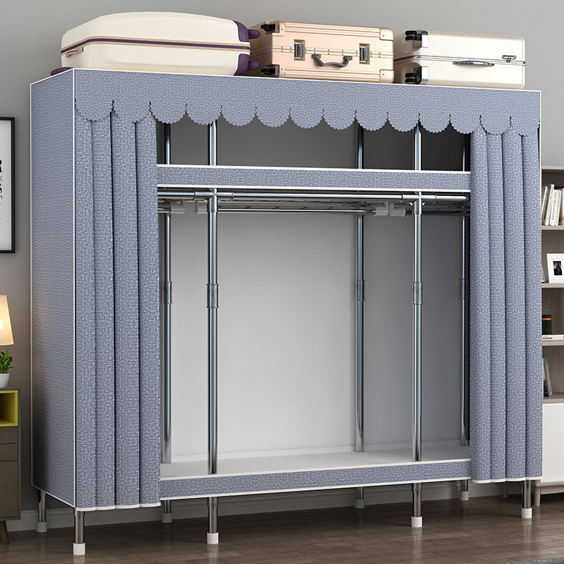 Простой шкаф для дома, современный, экономичный, тканевый шкаф, стальная труба, для арендуемых комнат