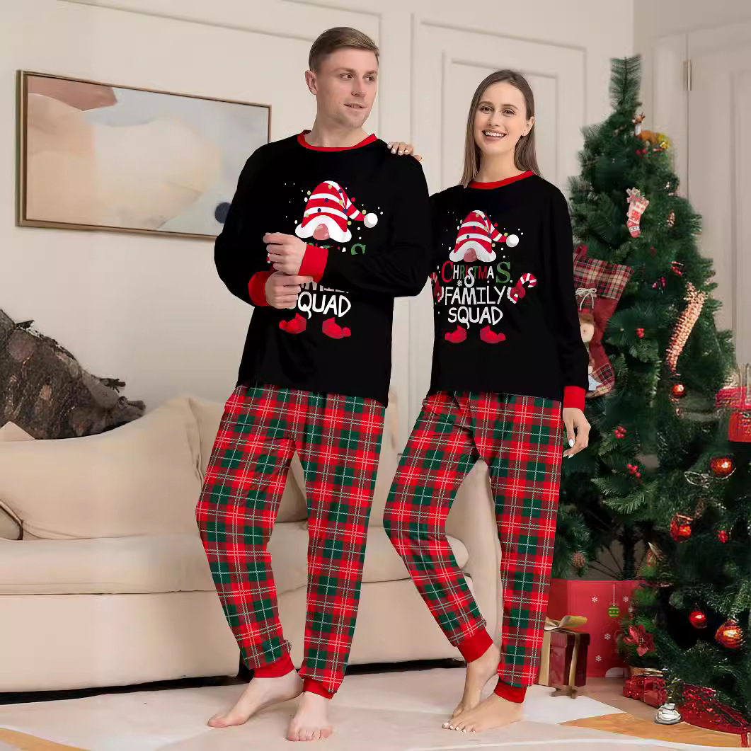 2023 European and American Amazon Cross-Border New Snowflake Red and Green Plaid Christmas Family Wear Printed Home Clothes Set
