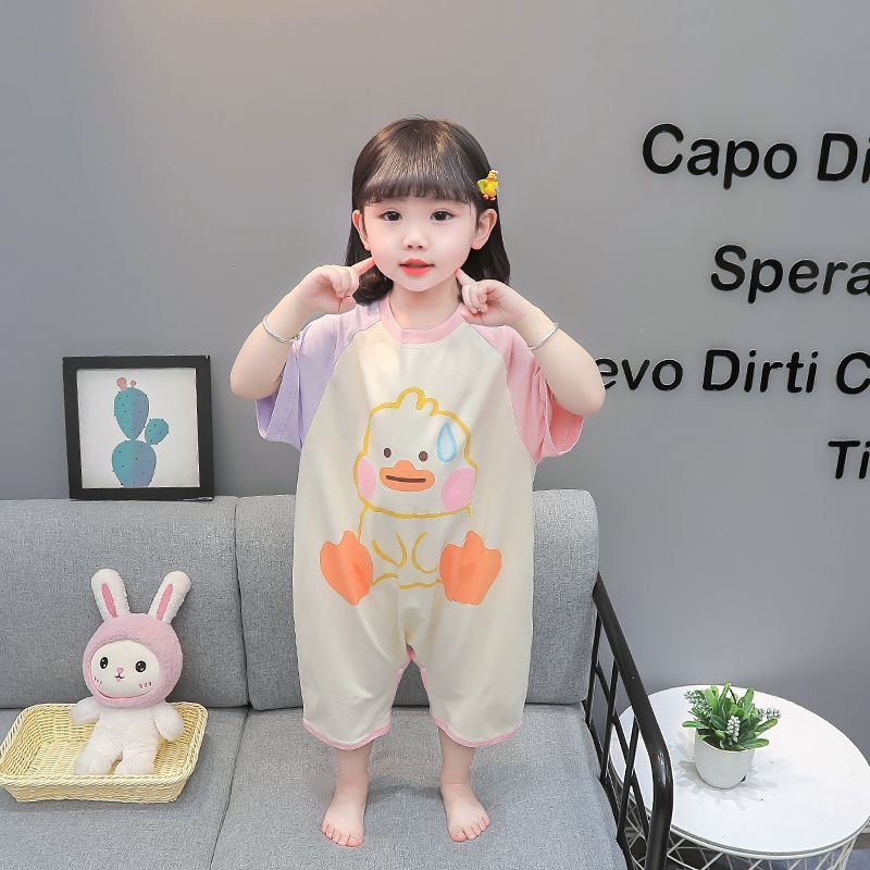 Children's one-part pajamas for boys and girls 2023 summer thin modal cotton baby baby anti-kick sleeping bag air conditioning clothing