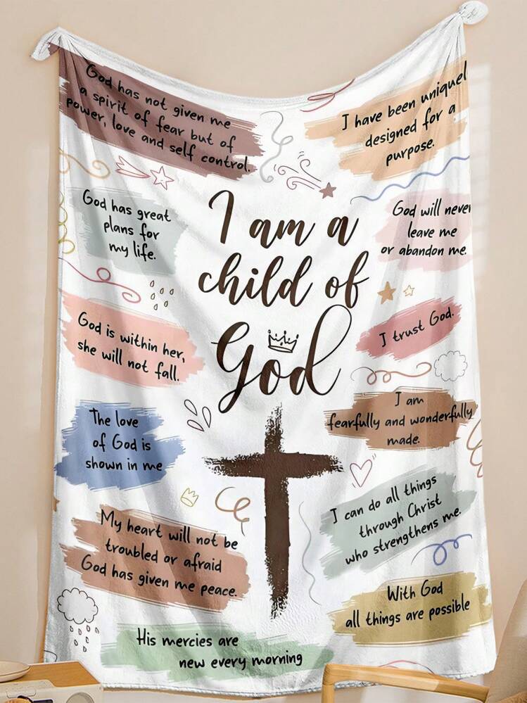 1Pc Faith Inspired Flannel Throw Blanket, Suitable for Room