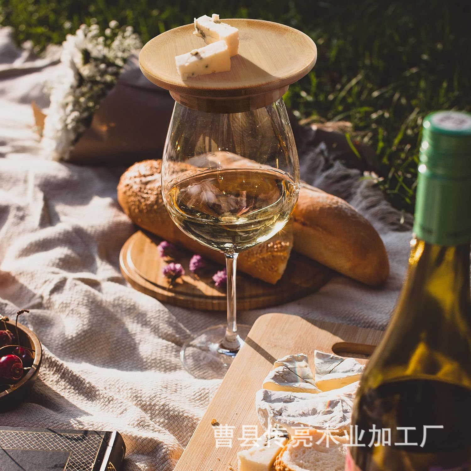 Cross-border bamboo and wood red wine cup cover round snack tray new bamboo and wood cover food board bamboo and wood dustproof and leak-proof wine cup cover