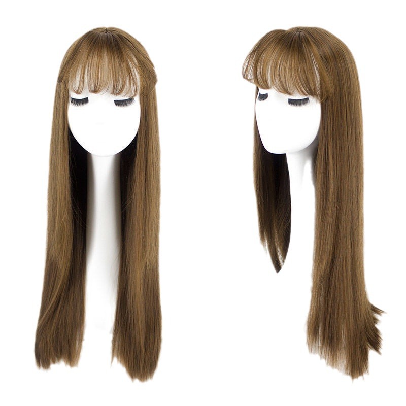 Mengfei's New Wig for Women with Long Straight Hair and Bangs, Natural and Realistic Wig, Smooth Long Hair Style Full Head Wig