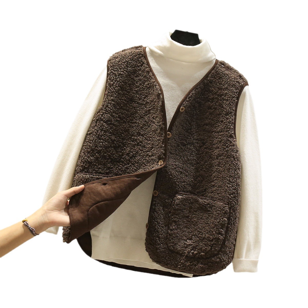 Lamb Wool Vest Women's Short 2024 Autumn and Winter New Korean-style Fur One-piece Vest Granular Plush Ware Jacket