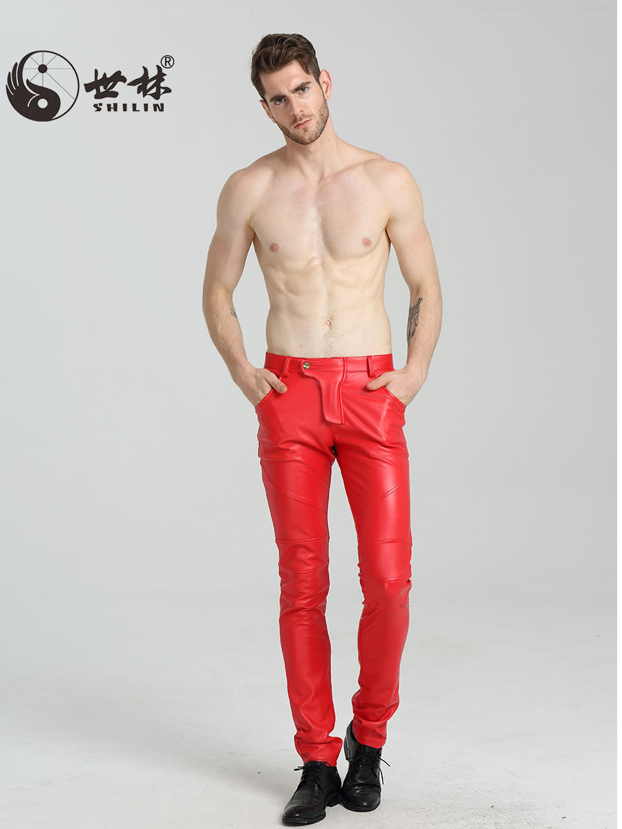 2025 Cross-Border Spring and Autumn New Leather Pants Men's Small Leg Pants Motorcycle Korean Version European and American Large Size Men's Velvet Pu Pants Wholesale