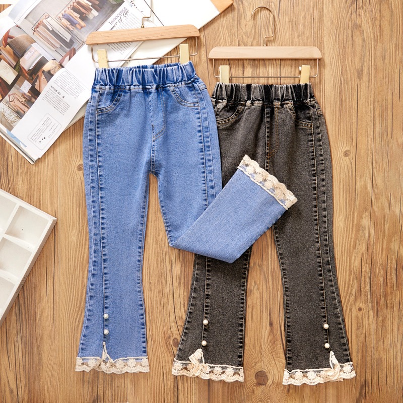 Children's Wear Girls' Jeans Spring and Autumn New Style Big Children's Casual Children's Loose Wide Leg Baby Trumpet Girls' Pants