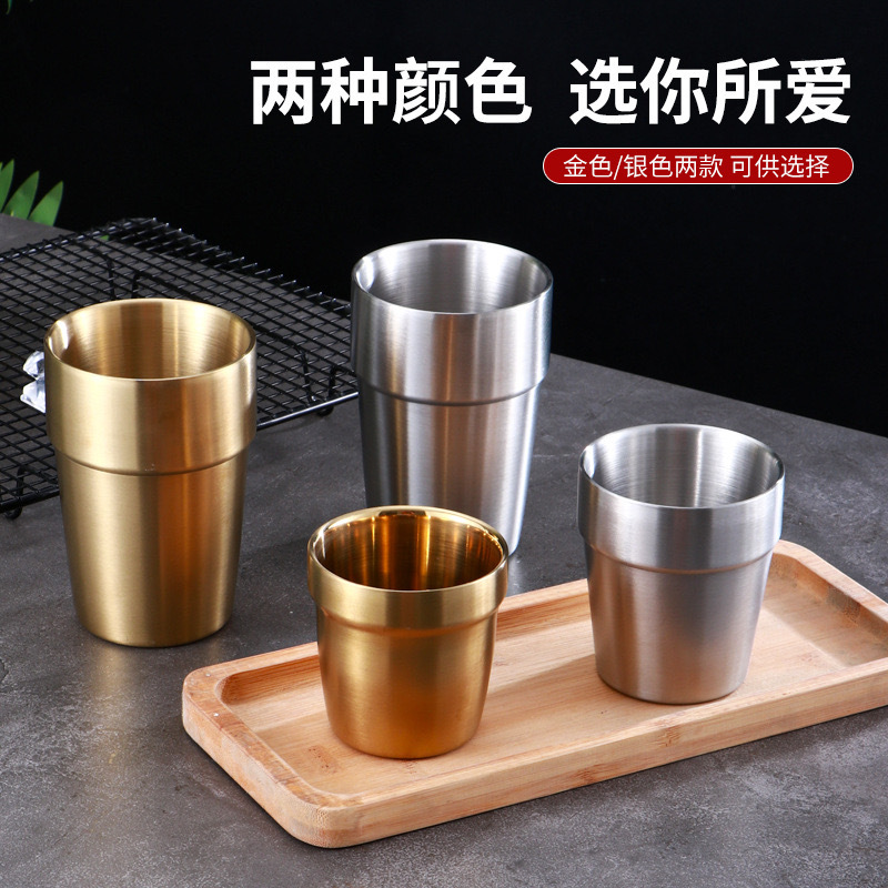 304 Stainless Steel Mark Water Cup Double-Layer Logo Advertising Gift Coffee Cup Beer Cup Kidsren's Mouth Cup Korean Cup